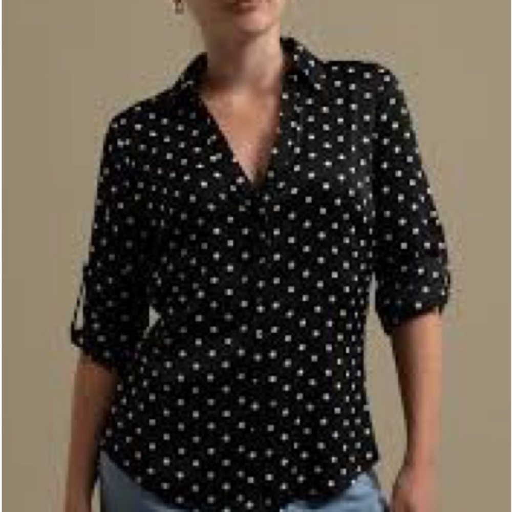 Antilia Femme Black and White Polka Dot Women's Top Size S Stretch